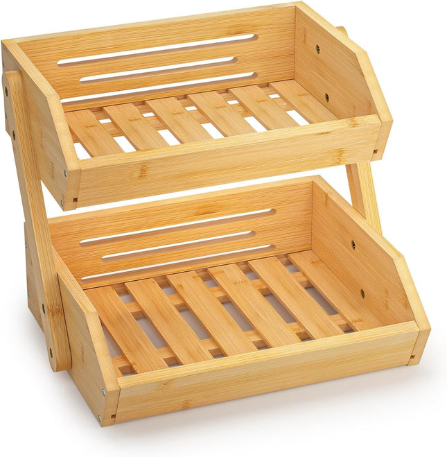 2-Tier Wooden Spice & Fruit Rack, Multi-Purpose Countertop Organizer - SABER Center