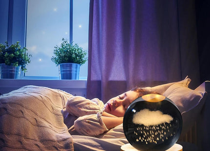 Desidiya 3D Cloud & Rain Crystal Ball Night Lamp, Wooden Base, Warm White - SABER Center