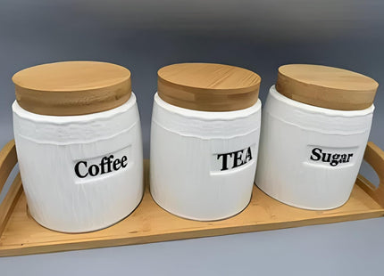 Porcelain 3-Piece Spice Jar Set with Wooden Lids, Airtight - SABER Center