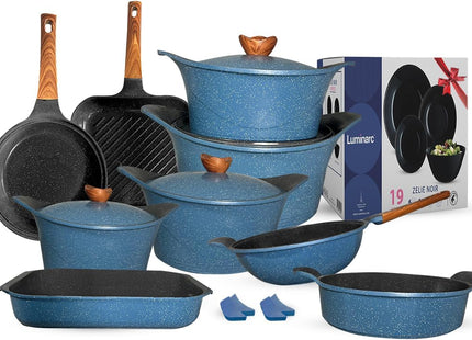 Glory 36-Piece Granite Cookware Set with Luminarc Gift, Petrol Blue - SABER Center
