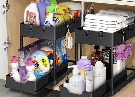 ZeJlo Under-Sink Sliding Drawer Organizer, 2-Pack with Hooks - SABER Center