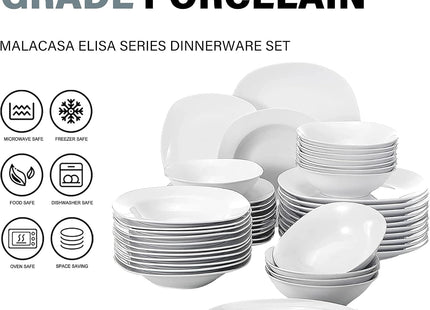MALACASA Elisa 48-Piece Porcelain Dinner Set for 12 - SABER Center
