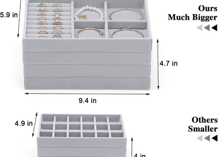 LISRUGEN Velvet Jewelry Drawer Organizer Trays, Stackable, Gray - SABER Center