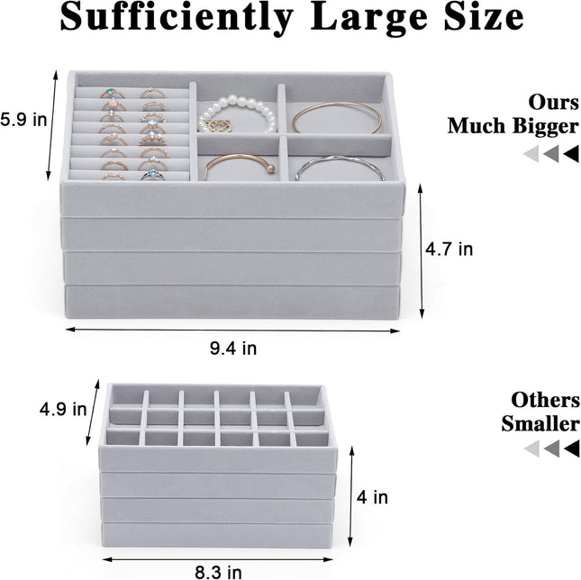 LISRUGEN Velvet Jewelry Drawer Organizer Trays, Stackable, Gray - SABER Center