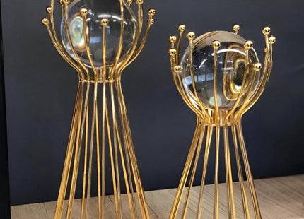 2-Piece Metal Crystal Ball Stand, Decorative Table Sculpture Set - SABER Center