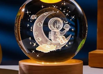 Desidiya 3D Cloud & Rain Crystal Ball Night Lamp, Wooden Base, Warm White - SABER Center