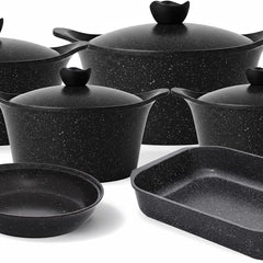 Glory Lux Non-Stick Granite Cookware Set, 12 Pieces, Black - SABER Center