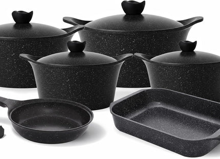 Glory Lux Non-Stick Granite Cookware Set, 12 Pieces, Black - SABER Center