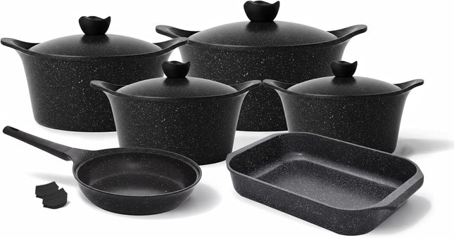 Glory Lux Non-Stick Granite Cookware Set, 12 Pieces, Black - SABER Center