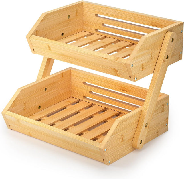 2-Tier Wooden Spice & Fruit Rack, Multi-Purpose Countertop Organizer - SABER Center