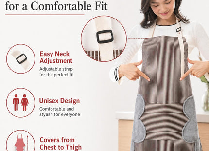 Striped Kitchen Apron, Waterproof, Front Pocket & Side Towels, 70x72cm - SABER Center