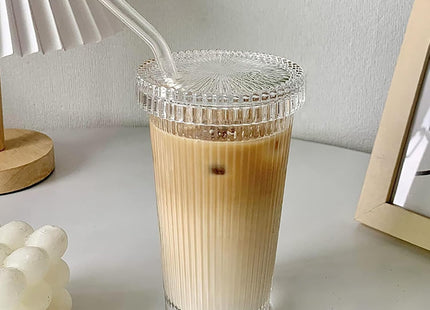 YAHUIPEIUS Striped Glass Tumbler with Lid & Straw - SABER Center