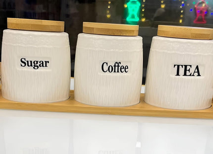 Porcelain 3-Piece Spice Jar Set with Wooden Lids, Airtight - SABER Center