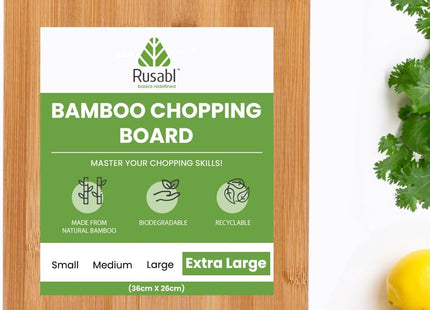 Rusabl Bamboo Chopping Board with Metal Handle, Large 34x24cm - SABER Center