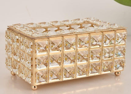 Crystal Tissue Box Holder with Gold Frame, Decorative - SABER Center