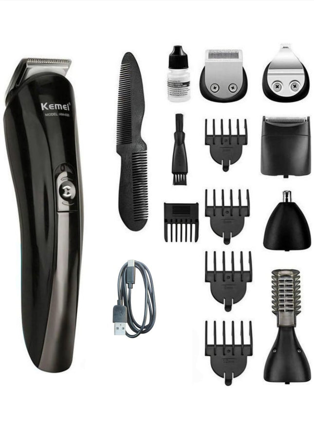Kemei Rechargeable Hair Trimmer & Grooming Kit, Black - KM600 - SABER Center