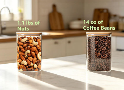 VIEWELLD Square Glass Storage Jars with Airtight Lids, 1.2Qt, Set of 4 - SABER Center