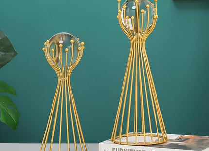 2-Piece Metal Crystal Ball Stand, Decorative Table Sculpture Set - SABER Center