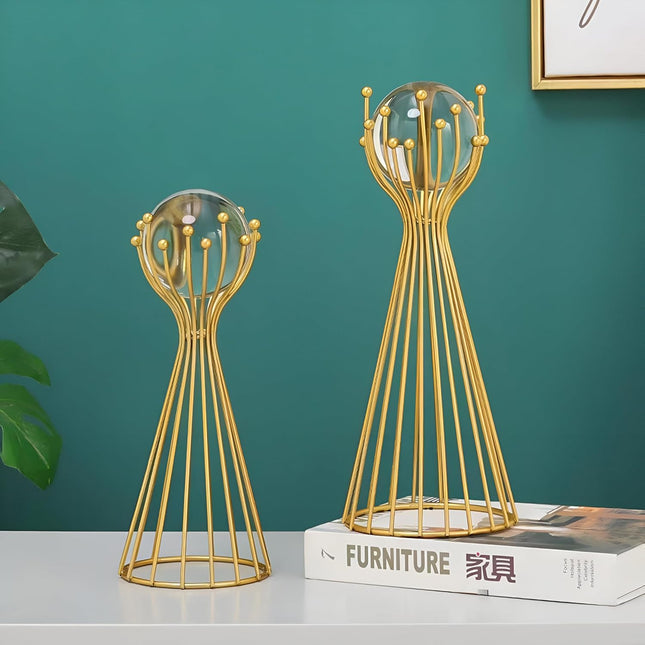 2-Piece Metal Crystal Ball Stand, Decorative Table Sculpture Set - SABER Center