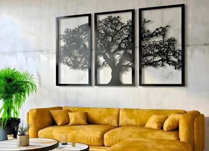 VAILLA Tree of Life Wooden Wall Art Set of 2, 3D Textured Decor - SABER Center