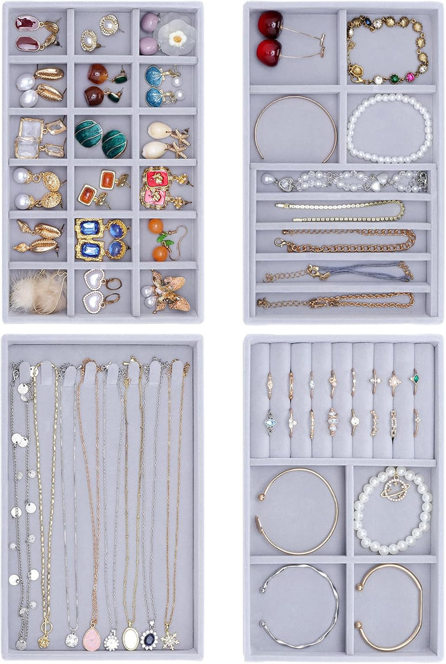 LISRUGEN Velvet Jewelry Drawer Organizer Trays, Stackable, Gray - SABER Center