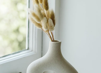 Matte White Ceramic Donut Vase Set of 2, Minimalist Decor - SABER Center
