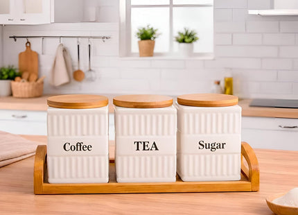 Porcelain 3-Piece Spice Jar Set with Wooden Lids, Airtight - SABER Center