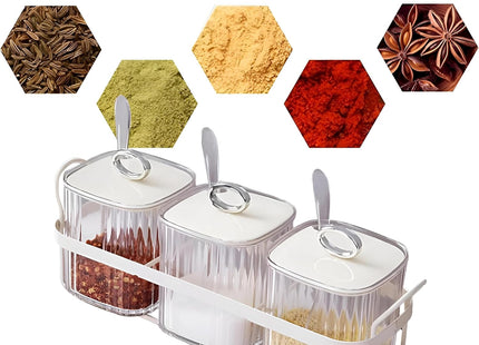 Acrylic 3-Piece Spice Box Set with Lids & Spoons - SABER Center