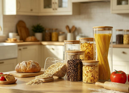 VIEWELLD Square Glass Storage Jars with Airtight Lids, 1.2Qt, Set of 4 - SABER Center