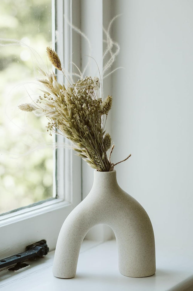 Matte White Ceramic Donut Vase Set of 2, Minimalist Decor - SABER Center