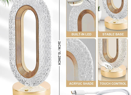 USB Crystal Table Lamp, Touch Control, 3 Brightness Levels, Gold - SABER Center