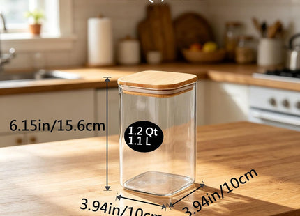 VIEWELLD Square Glass Storage Jars with Airtight Lids, 1.2Qt, Set of 4 - SABER Center