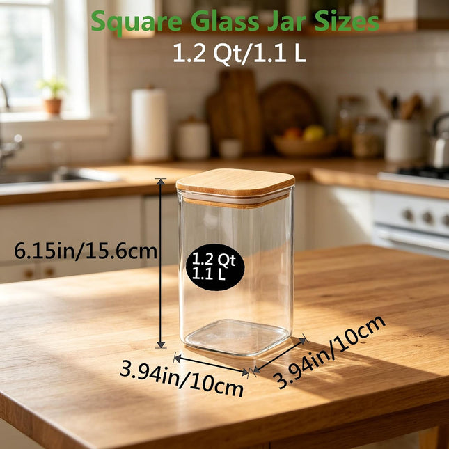 VIEWELLD Square Glass Storage Jars with Airtight Lids, 1.2Qt, Set of 4 - SABER Center