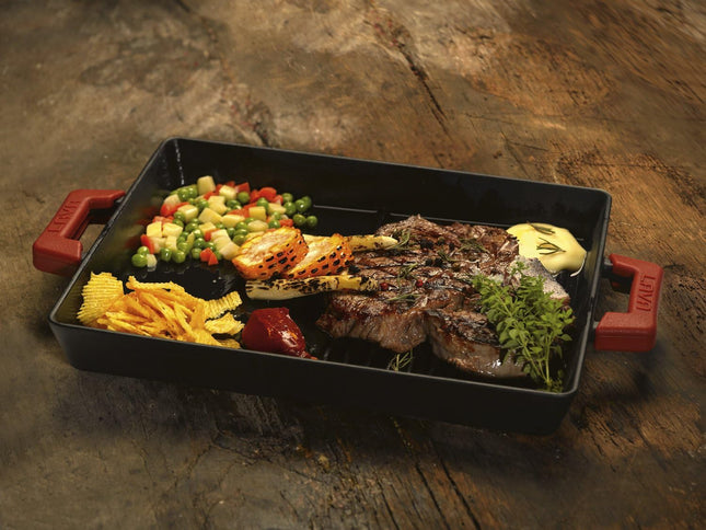 Lava Cast Iron Grill Pan, Rectangle 26x32cm, Enamel Coated - SABER Center
