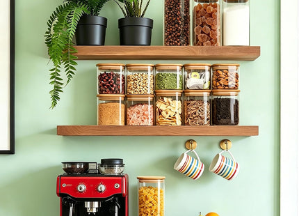 VIEWELLD Square Glass Storage Jars with Airtight Lids, 1.2Qt, Set of 4 - SABER Center
