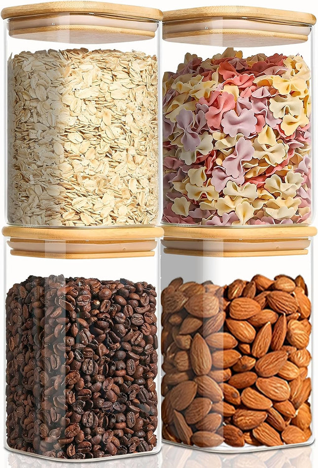 VIEWELLD Square Glass Storage Jars with Airtight Lids, 1.2Qt, Set of 4 - SABER Center