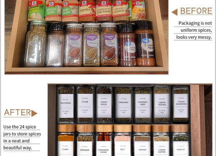 DIMBRAH Glass Spice Jars with Bamboo Lids & Labels, 24-Piece Set - SABER Center