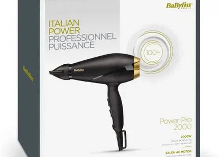 Babyliss Power Pro 2000 Hair Dryer 2000 Watt, Black Gold - 6704E - SABER Center