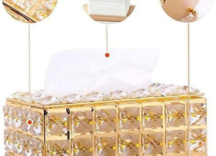 Crystal Tissue Box Holder with Gold Frame, Decorative - SABER Center