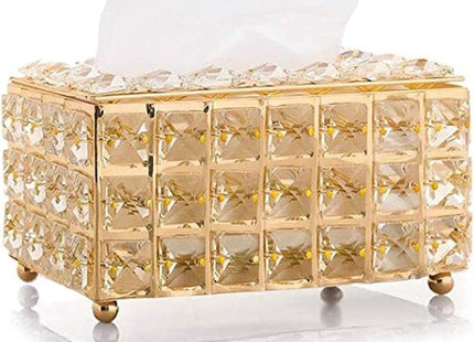 Crystal Tissue Box Holder with Gold Frame, Decorative - SABER Center
