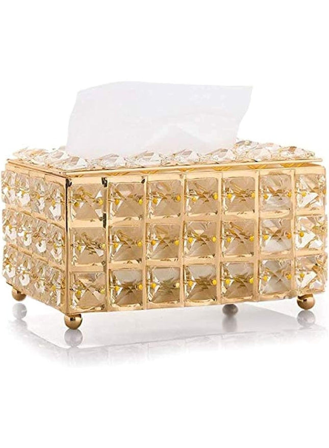 Crystal Tissue Box Holder with Gold Frame, Decorative - SABER Center