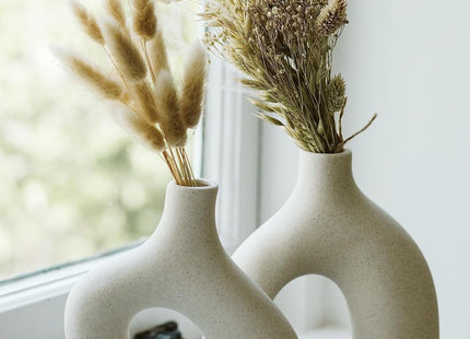 Matte White Ceramic Donut Vase Set of 2, Minimalist Decor - SABER Center