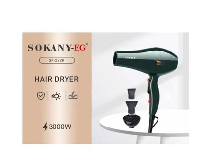 Sokany Hair Dryer 3000 Watt, Black - SK-2226 - SABER Center