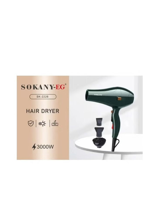 Sokany Hair Dryer 3000 Watt, Black - SK-2226 - SABER Center