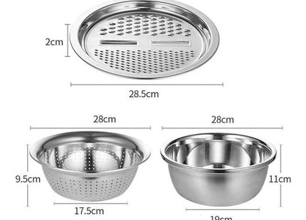 Stainless Steel Colander & Bowl Set, 3-Piece with Grater, Silver - SABER Center