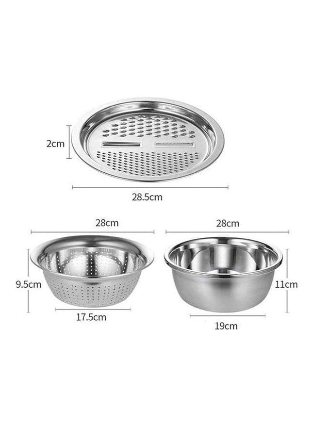 Stainless Steel Colander & Bowl Set, 3-Piece with Grater, Silver - SABER Center