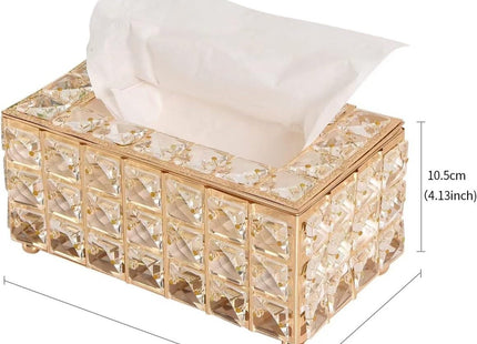 Crystal Tissue Box Holder with Gold Frame, Decorative - SABER Center