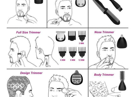 Kemei Rechargeable Hair Trimmer & Grooming Kit, Black - KM600 - SABER Center