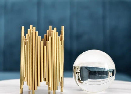 Crystal Glass Ball with Gold Metal Stand, Decorative Sphere - SABER Center