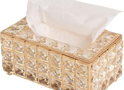Crystal Tissue Box Holder with Gold Frame, Decorative - SABER Center